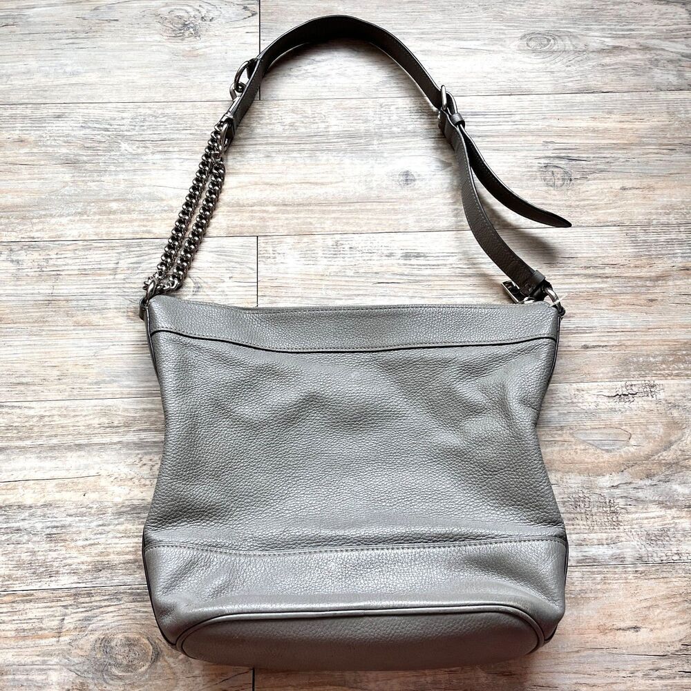 Coach Paxton Duffle Crossbody Grey Pebbled Leather Shoulder Bag Silver Chain - Picture 2 of 14